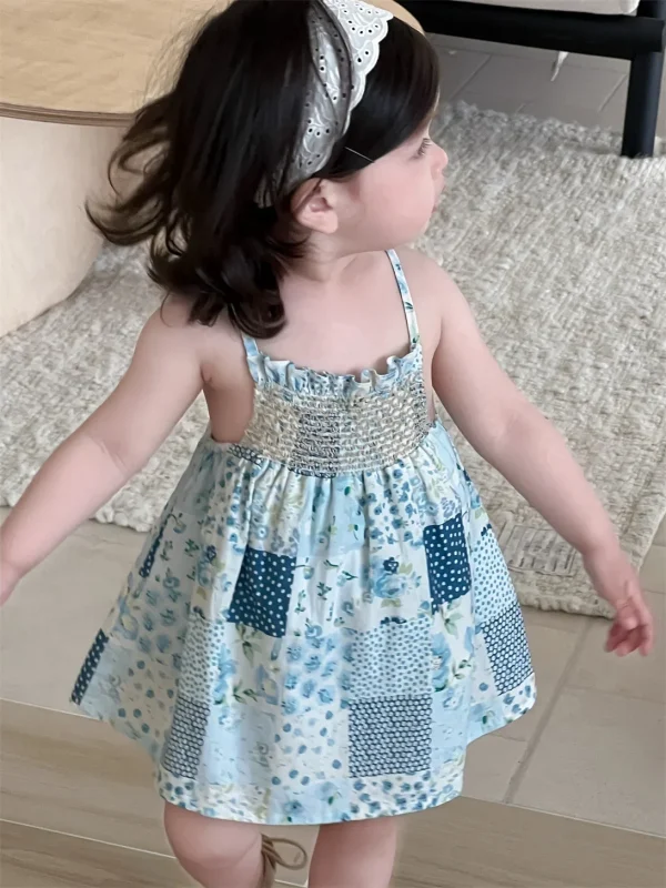 Adorable Baby Girls' Cotton Stylish Summer Fashion and Comfy Spliced Color Sling Dress for 0 - 3 Y Baby One-piece Dress - Image 6