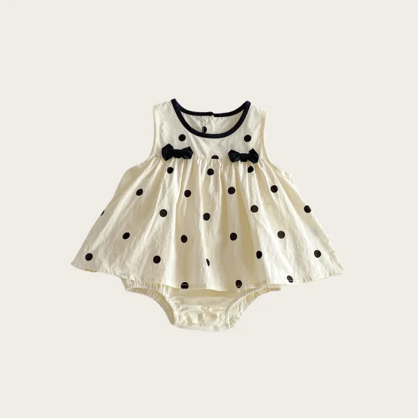 0 - 2 Y Infant Adorable Baby Girls Stylish and Cute Sleeveless Bowknot Decorated Round Collar Polka Dot Romper Dress Perfect - Image 7