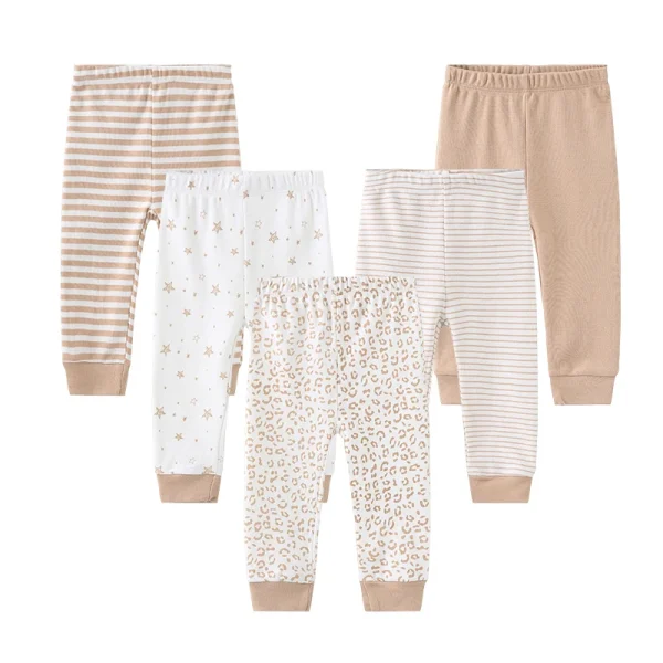 Kiddiezoom 5 Pcs Fashion Baby Boy Girl Pants 0-12Months 100%Cotton Soft Newborn Leggings - Image 3