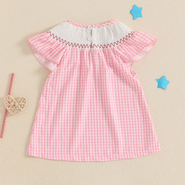 Lioraitiin Toddler Girls Summer Dress Independence Day American Flag Heart Plaid Short Sleeve A-Line Patriotic Casual Dress - Image 5