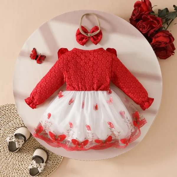 0 - 3 Y Kids Clothes Girl Adorable Baby Girls 3D Butterfly Long Sleeve Ruffled Mesh Patchwork Dress Cute and Charming - Image 2