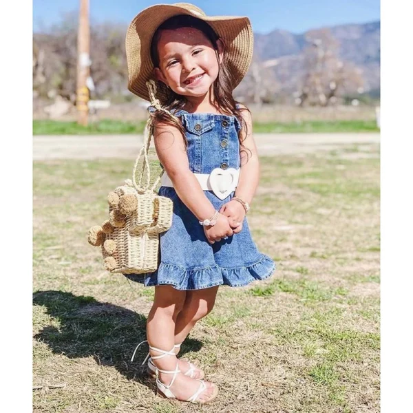 Lioraitiin Baby Girl Off Shoulder Ruffle Denim Dress with Sleeveless Button Down - Cute Summer Outfit for Toddlers - Image 5