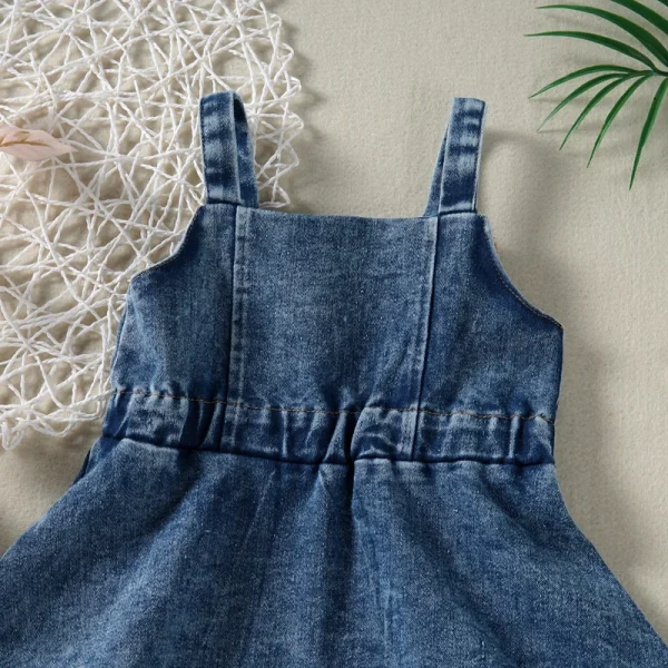 Lioraitiin Baby Girl Off Shoulder Ruffle Denim Dress with Sleeveless Button Down - Cute Summer Outfit for Toddlers - Image 4