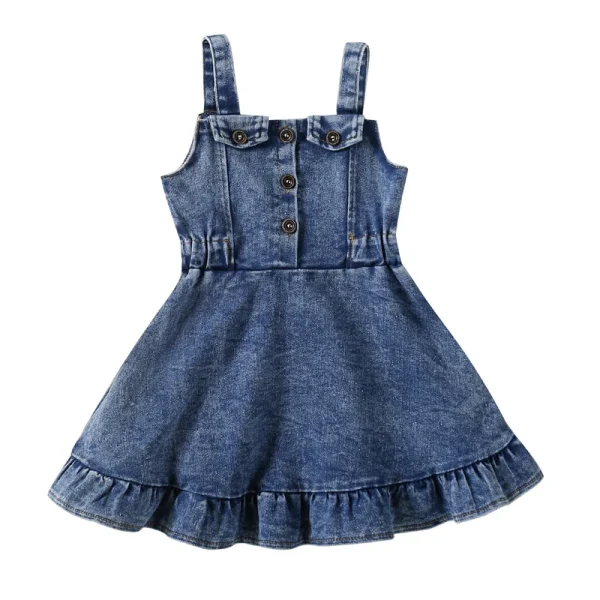 Lioraitiin Baby Girl Off Shoulder Ruffle Denim Dress with Sleeveless Button Down - Cute Summer Outfit for Toddlers - Image 6