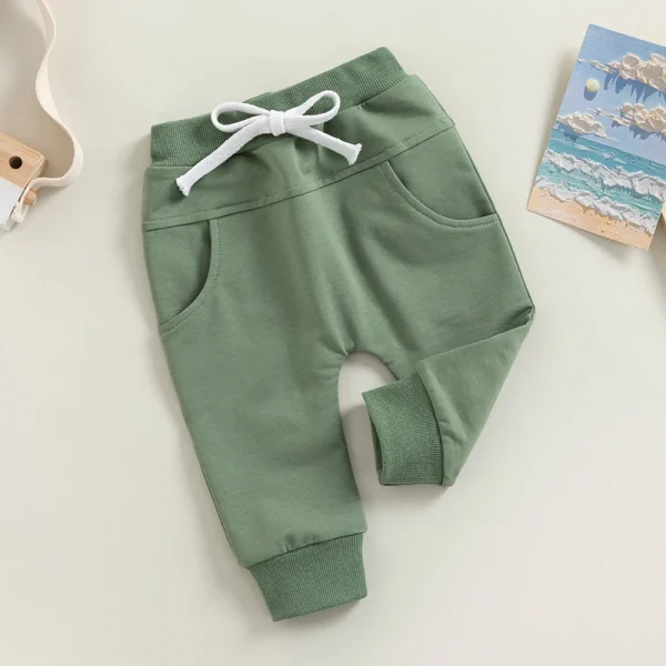 2022-12-12 Lioraitiin 0-3Years Toddler Baby Boys Sweatpants Elastic Waist Drawstring Solid Fall Trousers Pockets Casual Clothes - Image 3