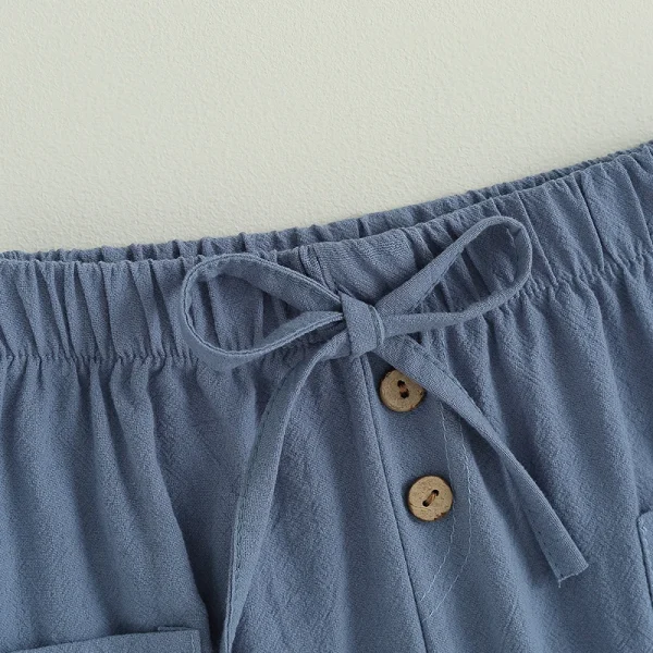 Cotton Linen Casual Baby Pants Toddler Boys Girls Casual Bottom Summer Autumn Solid Drawstring Button Children Pockets Trousers - Image 6