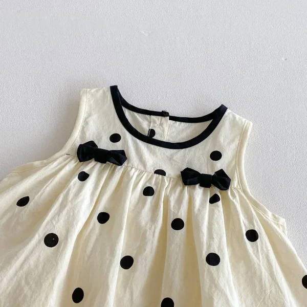 0 - 2 Y Infant Adorable Baby Girls Stylish and Cute Sleeveless Bowknot Decorated Round Collar Polka Dot Romper Dress Perfect - Image 4