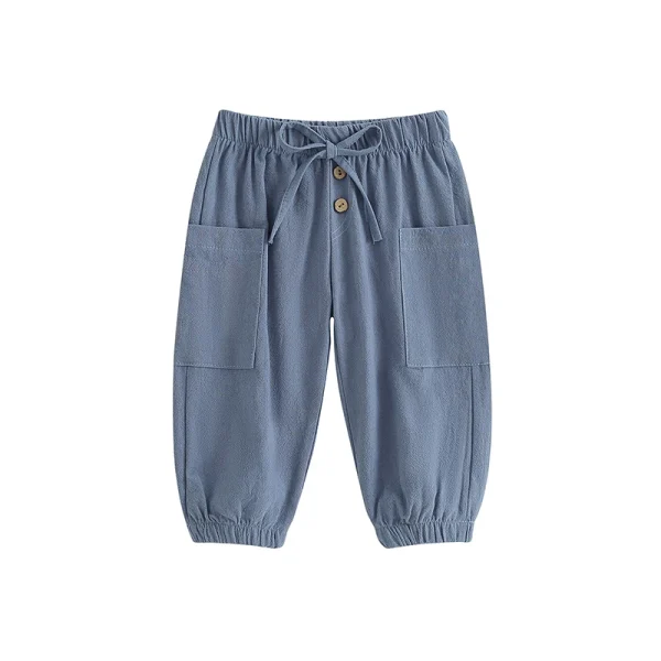 Cotton Linen Casual Baby Pants Toddler Boys Girls Casual Bottom Summer Autumn Solid Drawstring Button Children Pockets Trousers - Image 10