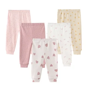 Kiddiezoom 5 Pcs Fashion Baby Boy Girl Pants 0-12Months 100%Cotton Soft Newborn Leggings