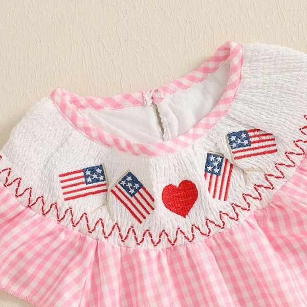 Lioraitiin Toddler Girls Summer Dress Independence Day American Flag Heart Plaid Short Sleeve A-Line Patriotic Casual Dress - Image 6