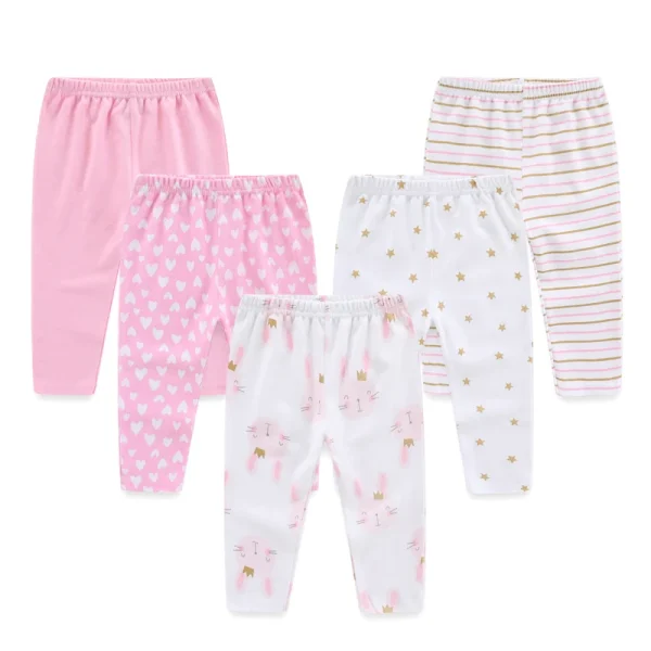 Kiddiezoom 5 Pcs Fashion Baby Boy Girl Pants 0-12Months 100%Cotton Soft Newborn Leggings - Image 4