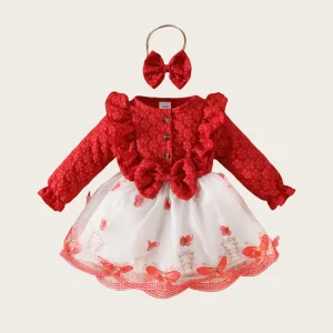 0 - 3 Y Kids Clothes Girl Adorable Baby Girls 3D Butterfly Long Sleeve Ruffled Mesh Patchwork Dress Cute and Charming