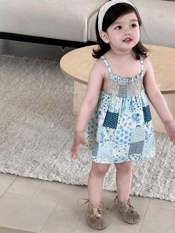 Adorable Baby Girls' Cotton Stylish Summer Fashion and Comfy Spliced Color Sling Dress for 0 - 3 Y Baby One-piece Dress - Image 3