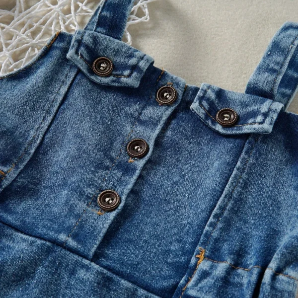 Lioraitiin Baby Girl Off Shoulder Ruffle Denim Dress with Sleeveless Button Down - Cute Summer Outfit for Toddlers - Image 3