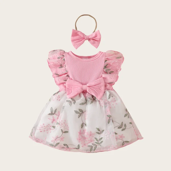 0 - 2 Y Infant Kids Adorable Baby Girls' Knitted Mesh Dress Ruffled Edges and Bowknot with Embroidered Flowers - Cute and Comfy - Image 10