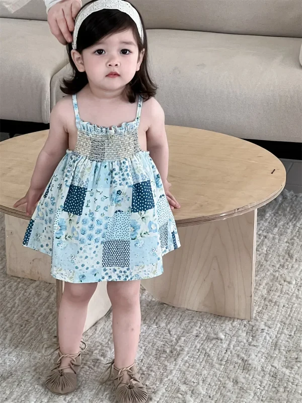 Adorable Baby Girls' Cotton Stylish Summer Fashion and Comfy Spliced Color Sling Dress for 0 - 3 Y Baby One-piece Dress - Image 4