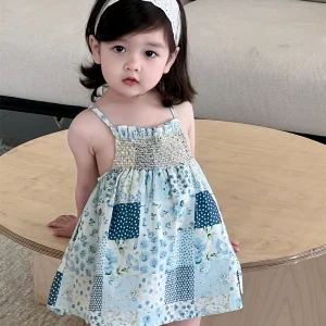 Adorable Baby Girls' Cotton Stylish Summer Fashion and Comfy Spliced Color Sling Dress for 0 - 3 Y Baby One-piece Dress