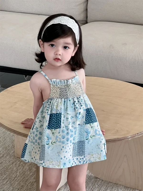 Adorable Baby Girls' Cotton Stylish Summer Fashion and Comfy Spliced Color Sling Dress for 0 - 3 Y Baby One-piece Dress