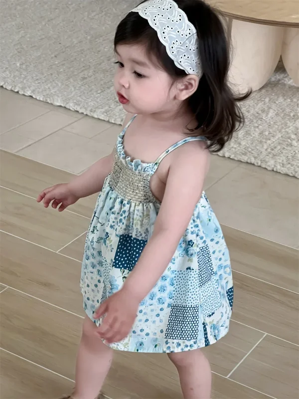 Adorable Baby Girls' Cotton Stylish Summer Fashion and Comfy Spliced Color Sling Dress for 0 - 3 Y Baby One-piece Dress - Image 2