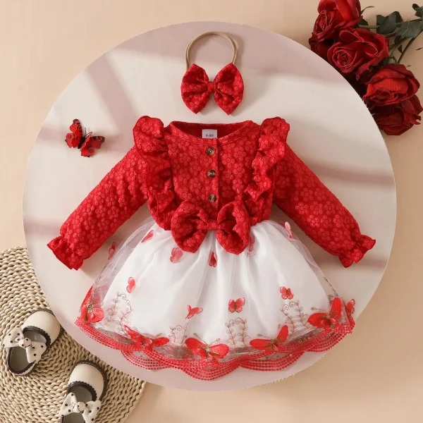 0 - 3 Y Kids Clothes Girl Adorable Baby Girls 3D Butterfly Long Sleeve Ruffled Mesh Patchwork Dress Cute and Charming - Image 8