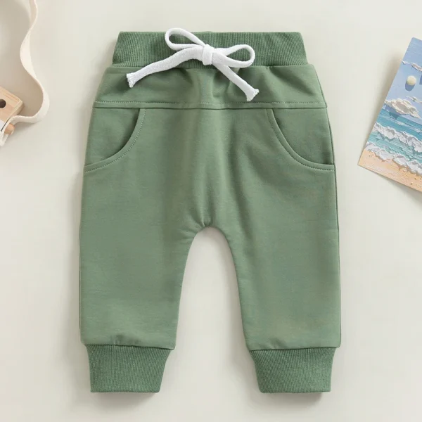 2022-12-12 Lioraitiin 0-3Years Toddler Baby Boys Sweatpants Elastic Waist Drawstring Solid Fall Trousers Pockets Casual Clothes - Image 2