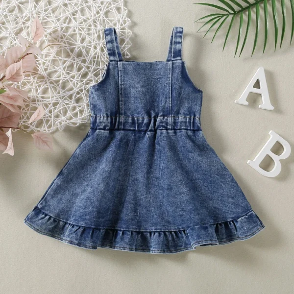 Lioraitiin Baby Girl Off Shoulder Ruffle Denim Dress with Sleeveless Button Down - Cute Summer Outfit for Toddlers - Image 2