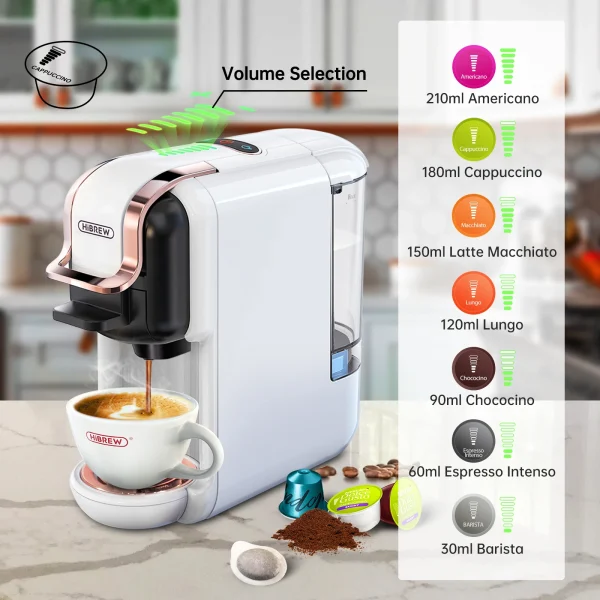 HiBREW Multiple Capsule Coffee Machine, Hot/Cold Dolce Gusto Milk Nespresso Capsule ESE Pod Ground Coffee Cafeteria 20Bar 5 in 1 - Image 4