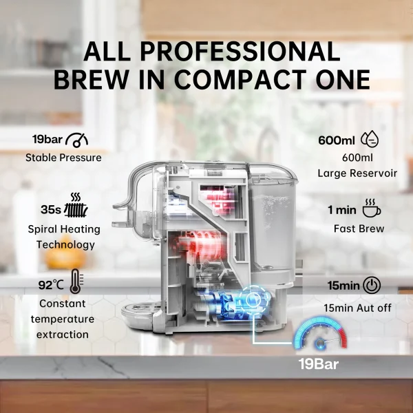 HiBREW Multiple Capsule Coffee Machine, Hot/Cold Dolce Gusto Milk Nespresso Capsule ESE Pod Ground Coffee Cafeteria 20Bar 5 in 1 - Image 5