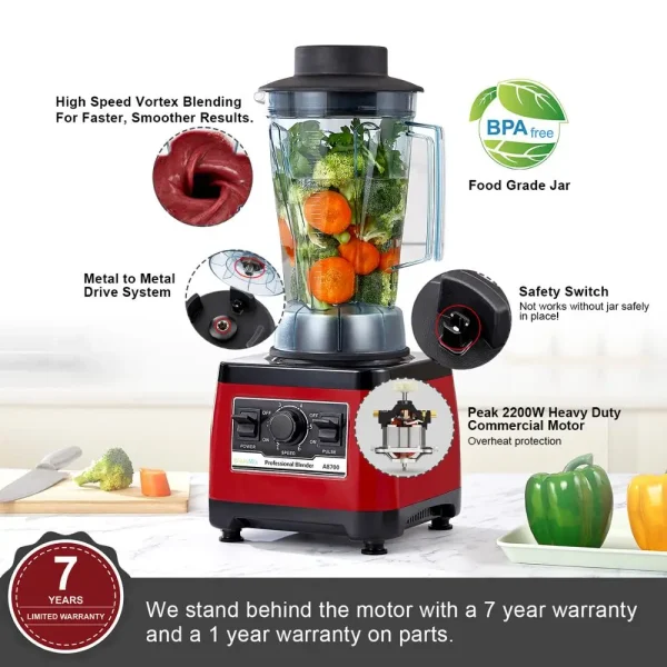 BioloMix【7 Years Warranty】BPA Free Heavy Duty Commercial Grade Blender Professional Mixer Juicer Ice Smoothies Peak 2200W - Image 3