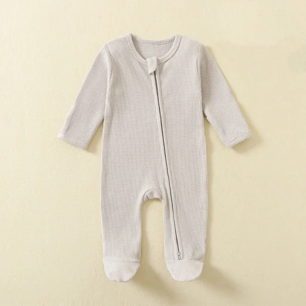 Organic Cotton Baby Rompers Waffle 100% Cotton Infant Boys Girls Jumpsuit Zipper Footed Solid Long-Sleeve Pajamas Sleepsuits - Image 4