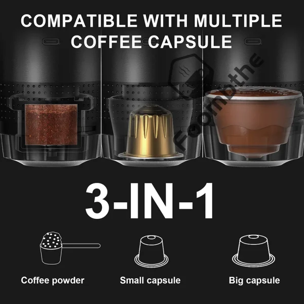 Wireless Electric Portable Espresso Coffee Machine for Car & Home Camping Coffee Maker 3-in-1 Capsule Powder Travel Coffee Maker - Image 4