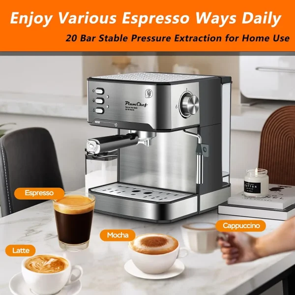 Espresso Machine 20 Bar Professional Compact Homehold Coffee Espresso Maker with Milk Frother Steam Wand 54oz Water Tank Low Noi - Image 3