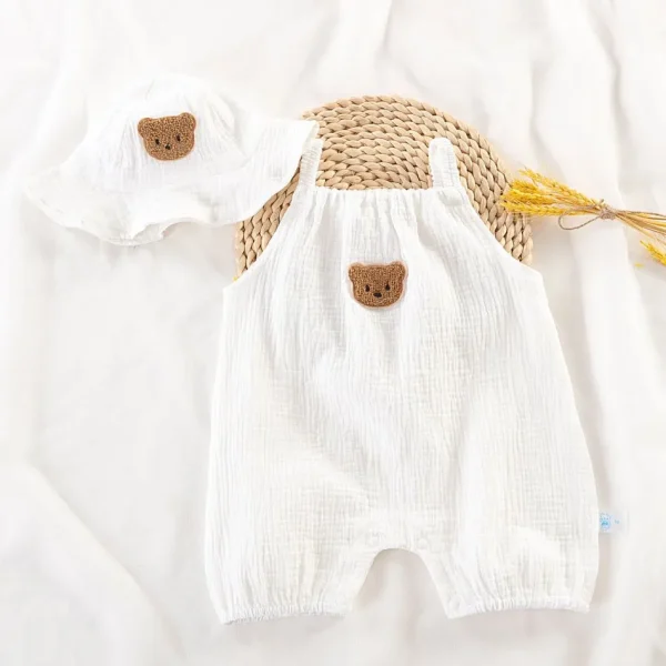 Toddler Romper with Hat Baby Kids Bear Onesie Newborn Muslin Pajamas Boy Girl White Beige Sleeper Birthday Casual Jumpsuit 3-24M - Image 9