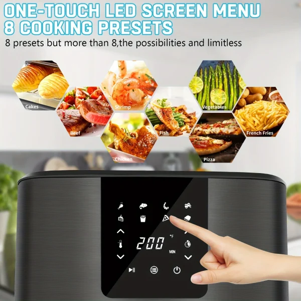 KitCook Large Air Fryer, 1500W 7QT AirFryer Cooker, Adjustable Temperature 100-400°F, 8 Presets Menu, Digital Touch Screen, Nons - Image 3