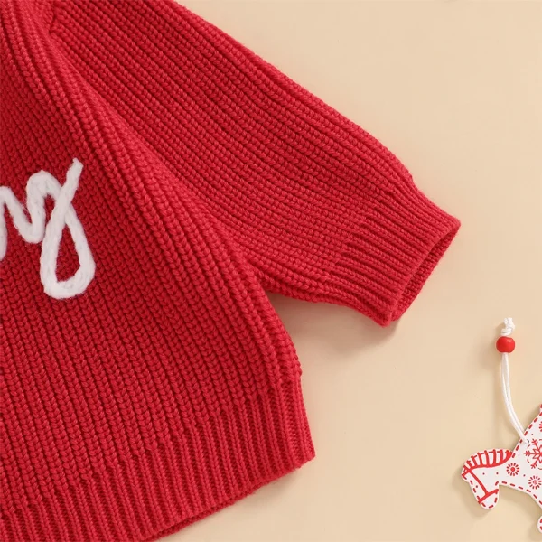 Cute Baby Girls Boys Sweater Winter Clothes with Festive Letter Embroidery Cozy Crew Neck and Long Sleeve Adorable Kids - Image 2