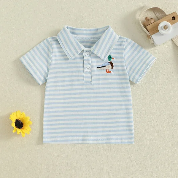 Infant Summer Tee Shirt with Cute Animal Embroidery and Stylish Striped Print Short Sleeve Casual Top for Toddler - Image 7
