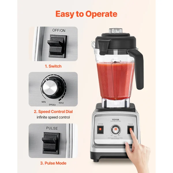 VEVOR Blender for Smoothies 1400W Professional Blender with Powerful Motor Multi-Functional Food Processing Blender for Kitchen - Image 5