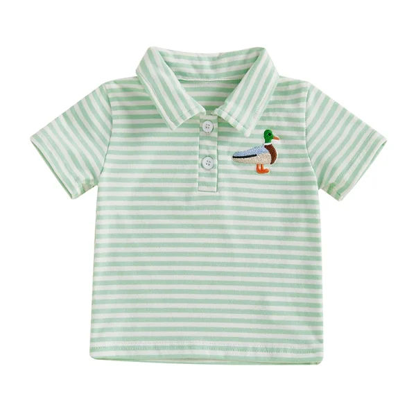 Infant Summer Tee Shirt with Cute Animal Embroidery and Stylish Striped Print Short Sleeve Casual Top for Toddler - Image 6