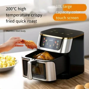10L Electric Air Fryer Stainless Steel Visible Large Capacity Oil-free 360°Baking Convection Oven Household Kitchen Appliances