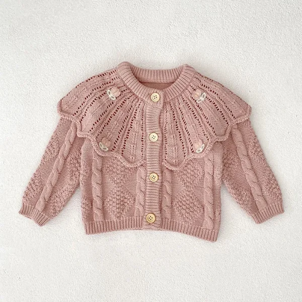 MILANCEL New Autumn Baby Knitted Cardigan 0-3T Hollow Out Doll Collar Knit Toddler Girls Sweater Sweet Flower Tops Clothes - Image 7