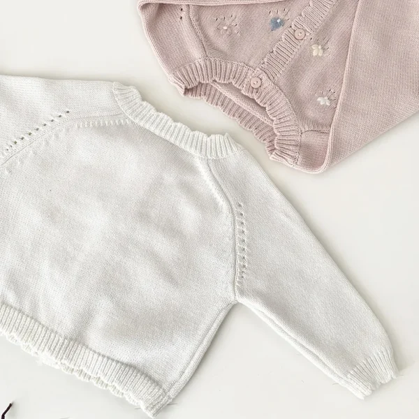 Toddler Girl 0-4Y Baby Tops Cotton Knit Cardigan Handmade Floral Embroidery Soft Skin Friendly Yarn Drop Shoulder Short Sweater - Image 4