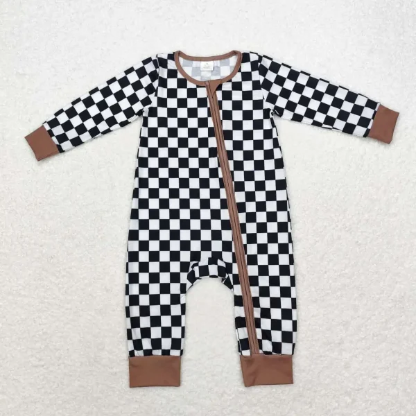RTS Infant Boutique Wholesale Clothing Baby Boys Black Checkered Color Zippy Rompers Holiday Winter Bamboo Sleepers - Image 2