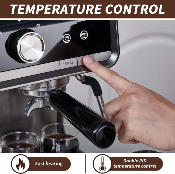 Espresso Machine with Grinder, Professional Espresso Maker with Milk Frother Steam Wand, 20 Bar Barista Cappuccino Machine,1450W - Image 2