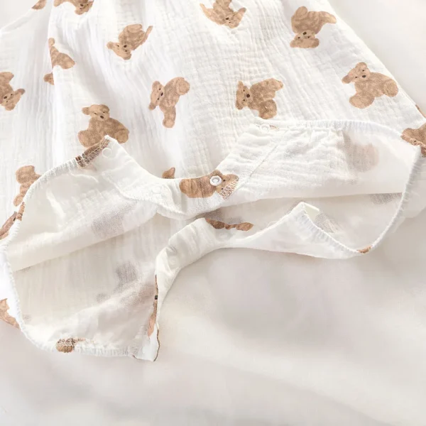 Toddler Romper with Hat Baby Kids Bear Onesie Newborn Muslin Pajamas Boy Girl White Beige Sleeper Birthday Casual Jumpsuit 3-24M - Image 6