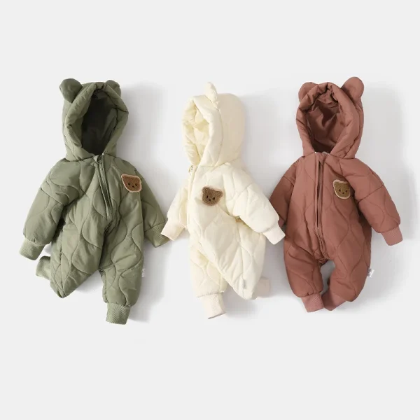 ﻿ Winter Baby Outwear Clothing Fur Lining Warm Toddler Girl's Boy's Rompers Cartoon Bear Infant Jumpsuit - Image 2