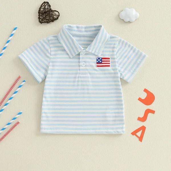 Infant Summer Tee Shirt with Cute Animal Embroidery and Stylish Striped Print Short Sleeve Casual Top for Toddler - Image 8