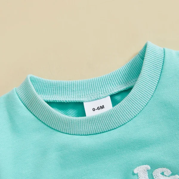Adorable Infant Easter Outfit with Bunny Print Round Neck Long Sleeve Sweatshirt for Baby Boys and Girls - Cute Spring Clothes - Image 4