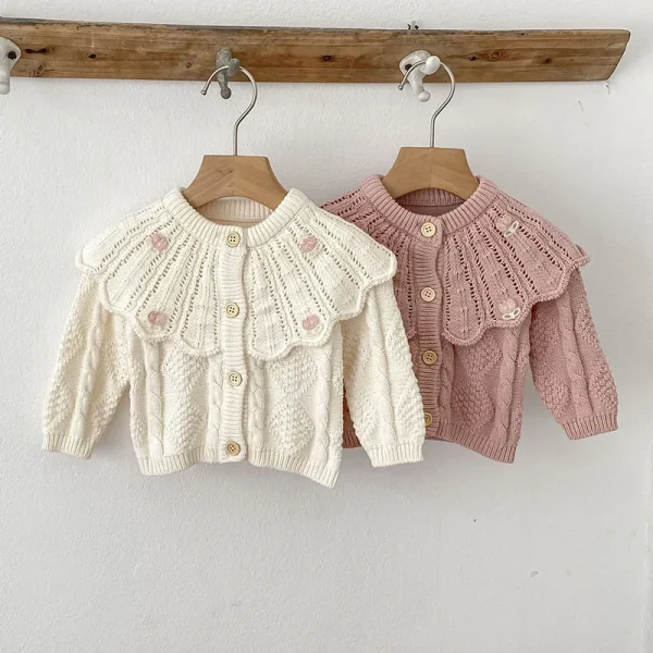 MILANCEL New Autumn Baby Knitted Cardigan 0-3T Hollow Out Doll Collar Knit Toddler Girls Sweater Sweet Flower Tops Clothes - Image 2