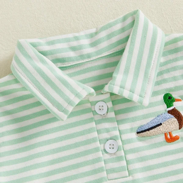 Infant Summer Tee Shirt with Cute Animal Embroidery and Stylish Striped Print Short Sleeve Casual Top for Toddler - Image 2