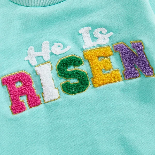Adorable Infant Easter Outfit with Bunny Print Round Neck Long Sleeve Sweatshirt for Baby Boys and Girls - Cute Spring Clothes - Image 2